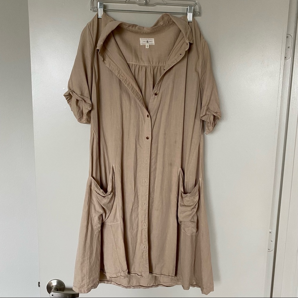 SOLD Lou & Grey Tan linen button down dress